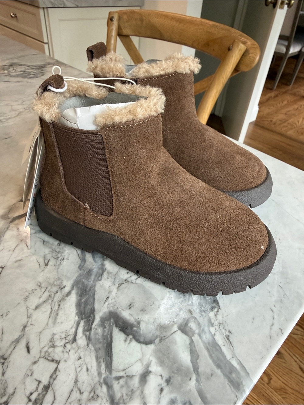 ZARA Kids Brown Suede Faux-Fur Lined Ankle Boots Toddler size 7c